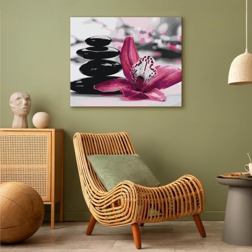 Mal selv billede Stentårn 50 x 40 cm - mal efter tal med orkidé