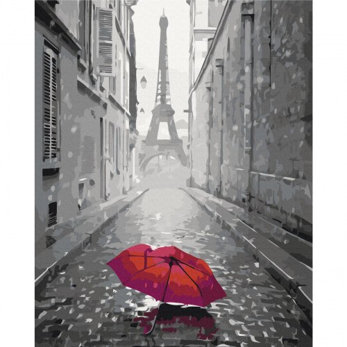 Mal efter tal billede Paris med rød paraply 40 x 50 cm