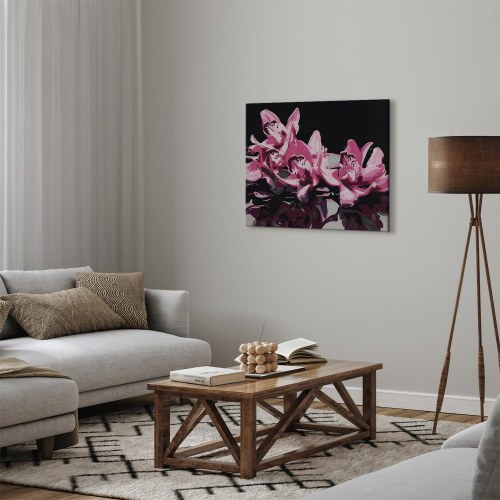 Mal efter tal billede Pink orkidé med sort baggrund 50 x 40 cm