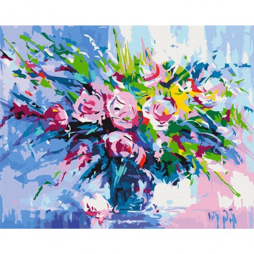 Mal efter tal billede - Farverig buket 50 x 40 cm