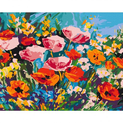 Mal efter tal - Farverige engblomster 50 x 40 cm