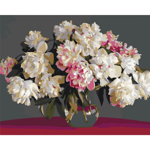 Mal efter tal med hvide blomster i vase 50 x 40 cm