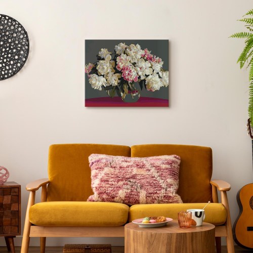 Mal efter tal med hvide blomster i vase 50 x 40 cm