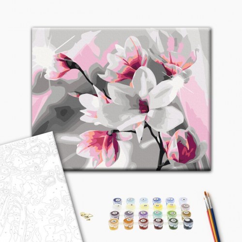 Maleri efter tal Magnolia med grå baggrund 50 x 40 cm