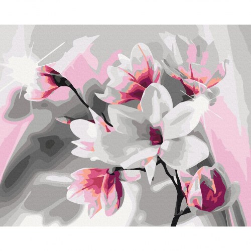 Maleri efter tal Magnolia med grå baggrund 50 x 40 cm