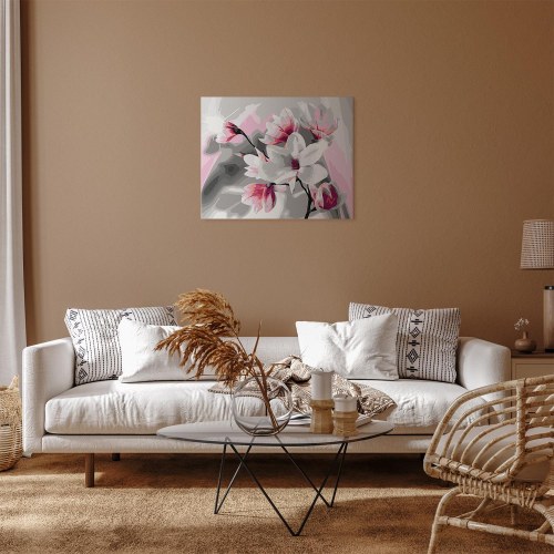 Maleri efter tal Magnolia med grå baggrund 50 x 40 cm