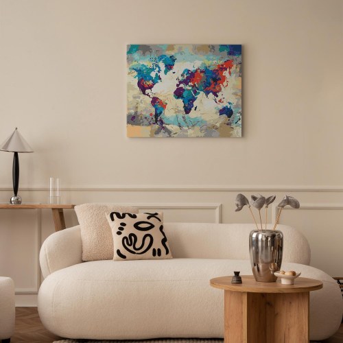 Mal selv billede Verdenskort blå og rød - mal efter tal 50 x 40 cm