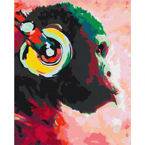 Mal selv billede Monkey i hovedtelefoner 40 x 50 cm