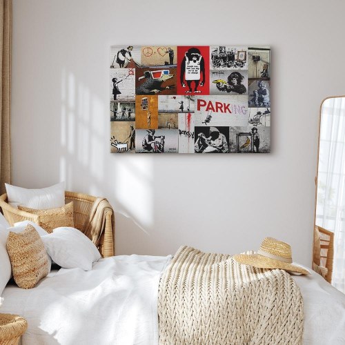 Banksy collage lærredsbillede til vægdekoration