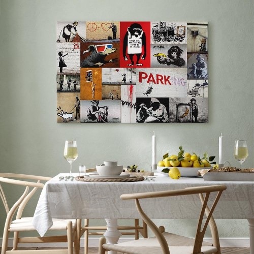 Banksy collage lærredsbillede til vægdekoration