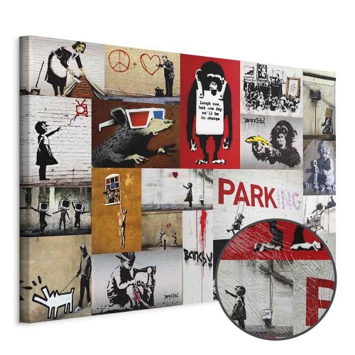 Banksy collage lærredsbillede til vægdekoration