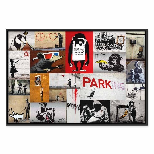 Banksy collage lærredsbillede til vægdekoration