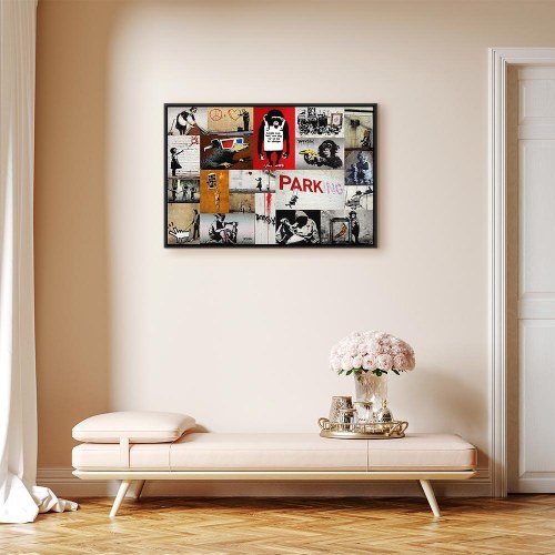 Banksy collage lærredsbillede til vægdekoration