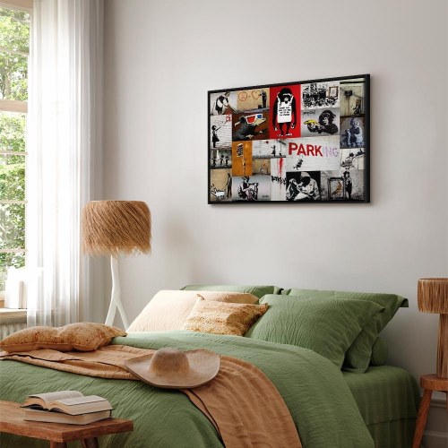 Banksy collage lærredsbillede til vægdekoration