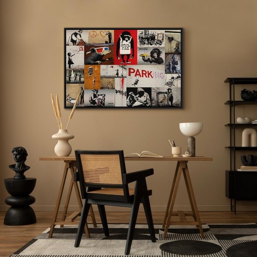 Banksy collage lærredsbillede til vægdekoration