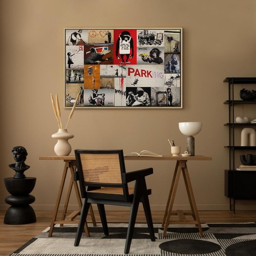 Banksy collage lærredsbillede til vægdekoration