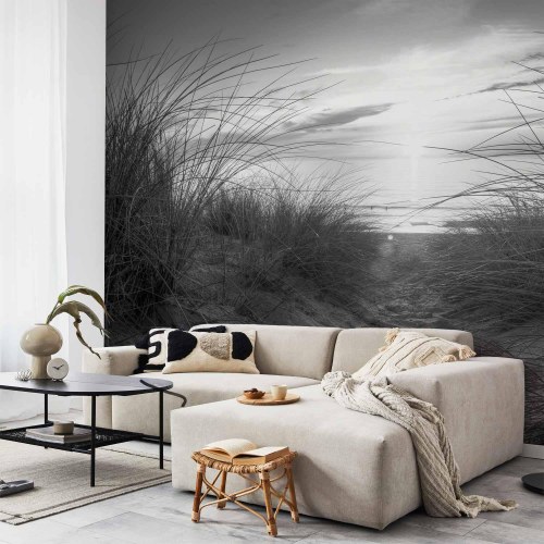 Fototapet strand i sort-hvid