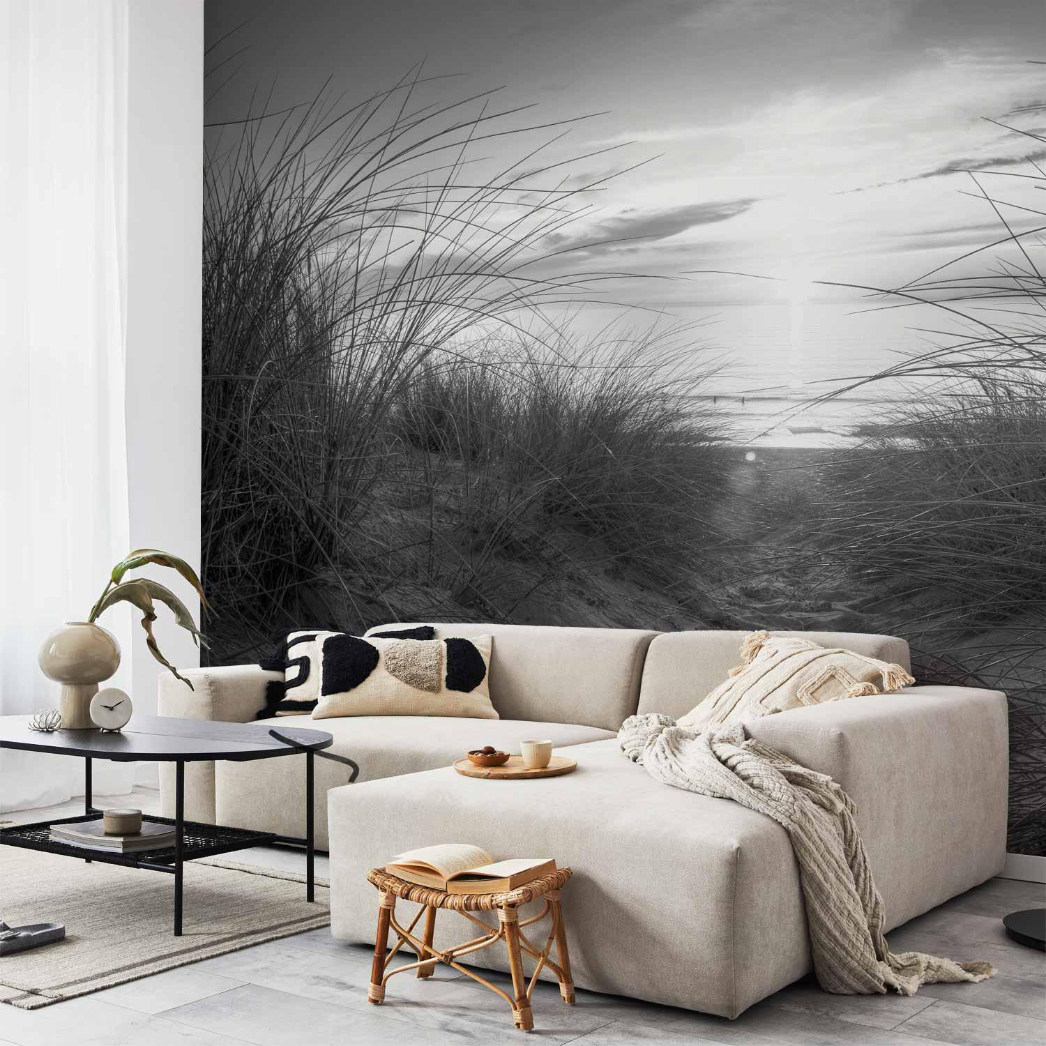Fototapet strand i sort-hvid - 147 x 105 cm - Selvklæbende