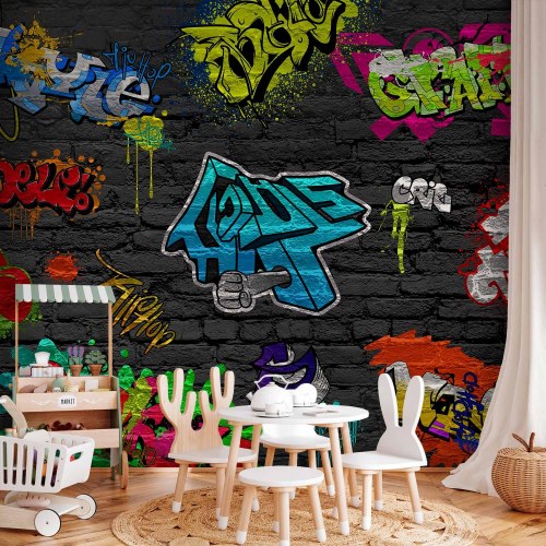 Fototapet Graffiti-væg - farverigt vægmaleri i urban stil