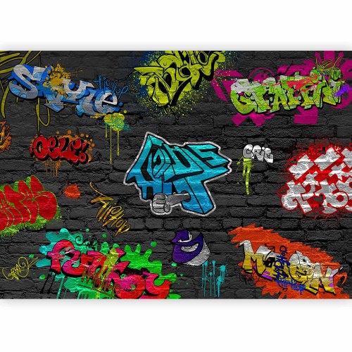 Fototapet Graffiti-væg - farverigt vægmaleri i urban stil