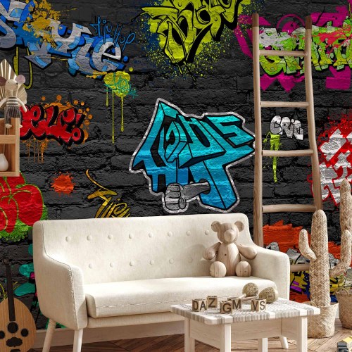 Fototapet Graffiti-væg - farverigt vægmaleri i urban stil