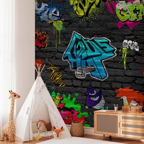 Fototapet Graffiti-væg - farverigt vægmaleri i urban stil