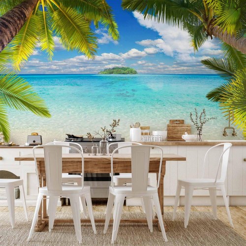 Fototapet Bekymringsfri eftermiddag med tropisk strandmotiv