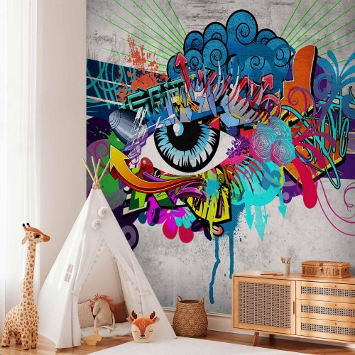 Fototapet Graffiti-øje - vægdekoration med gadekunst