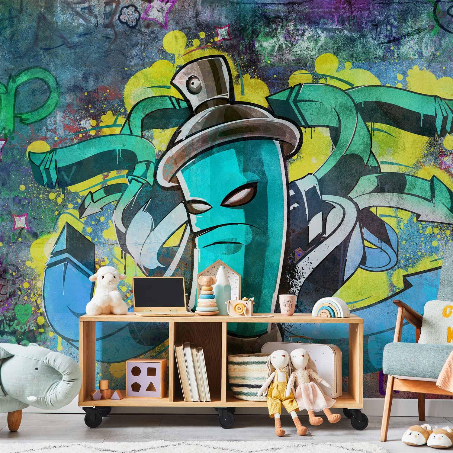 Fototapet - Graffiti-skaber med urban gadekunstmotiv til væggen - 300 x 210 cm - Standard