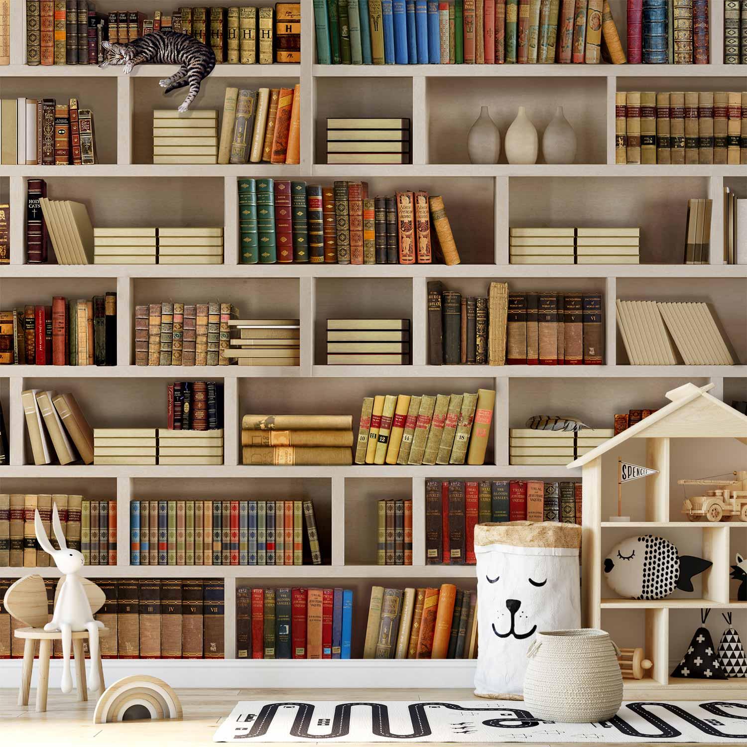 Fototapet Hjemmebibliotek - bogreol design til væg - 400 x 280 cm - Vandtæt