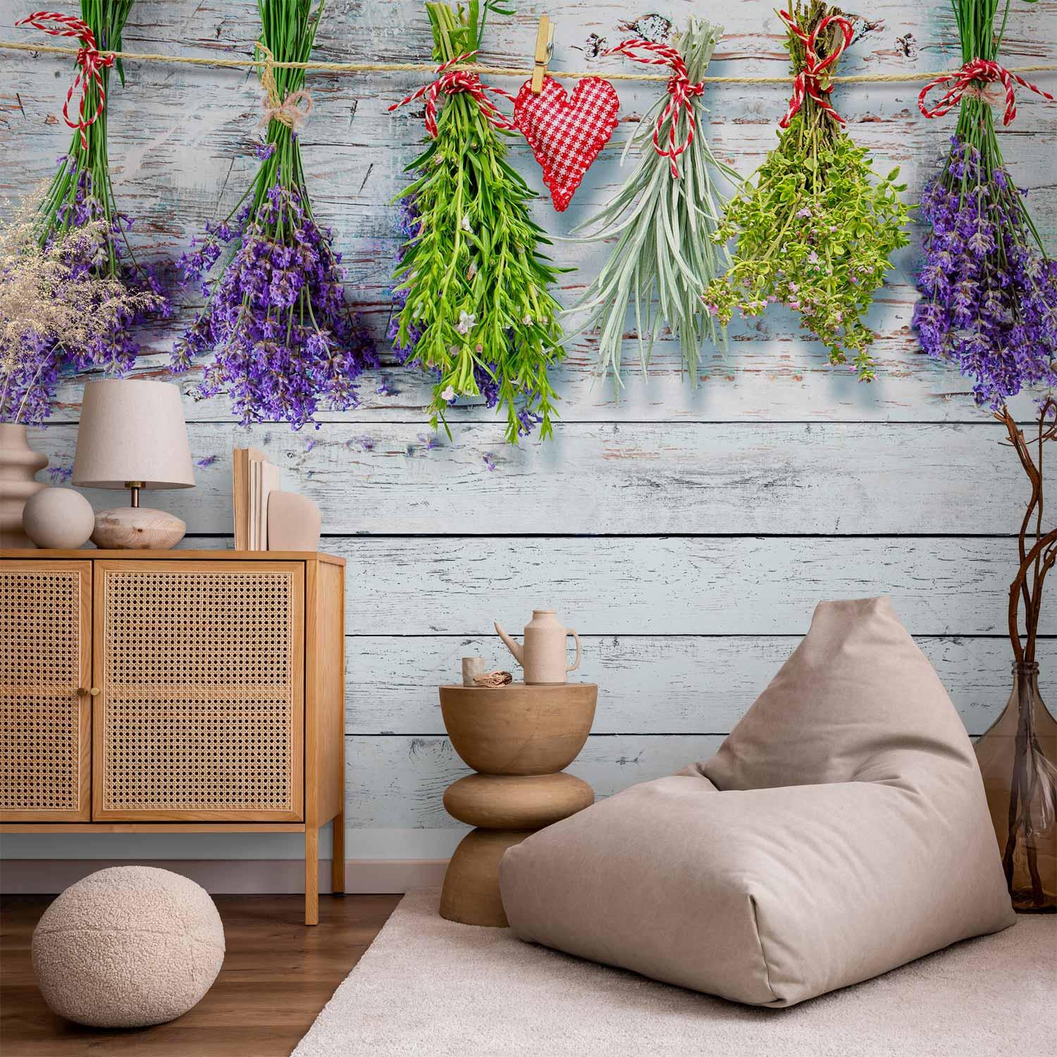 Fototapet Forårsinspirationer med blomster og krydderurter - 147 x 105 cm - Selvklæbende