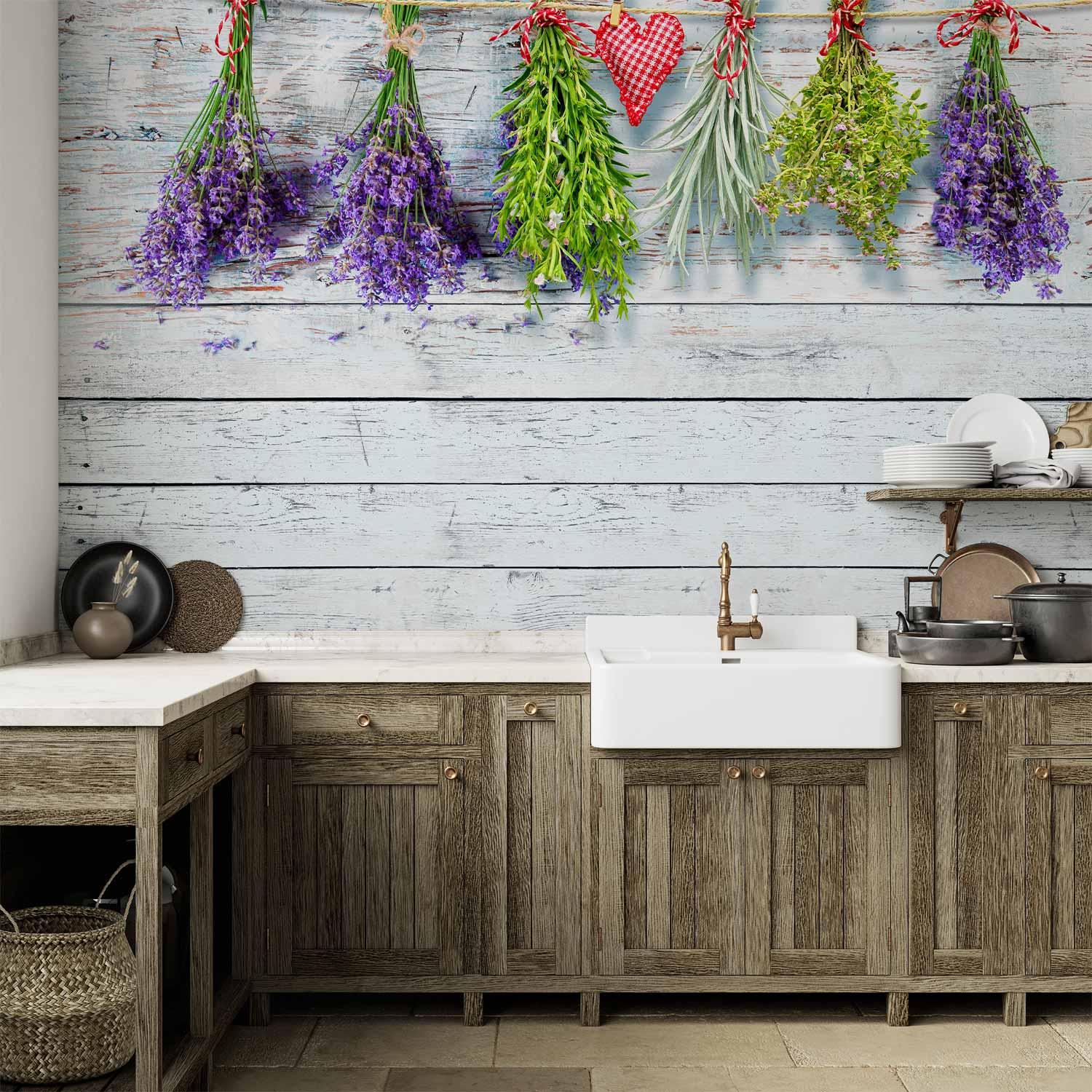 Fototapet Forårsinspirationer med blomster og krydderurter - 450 x 315 cm - Vandtæt