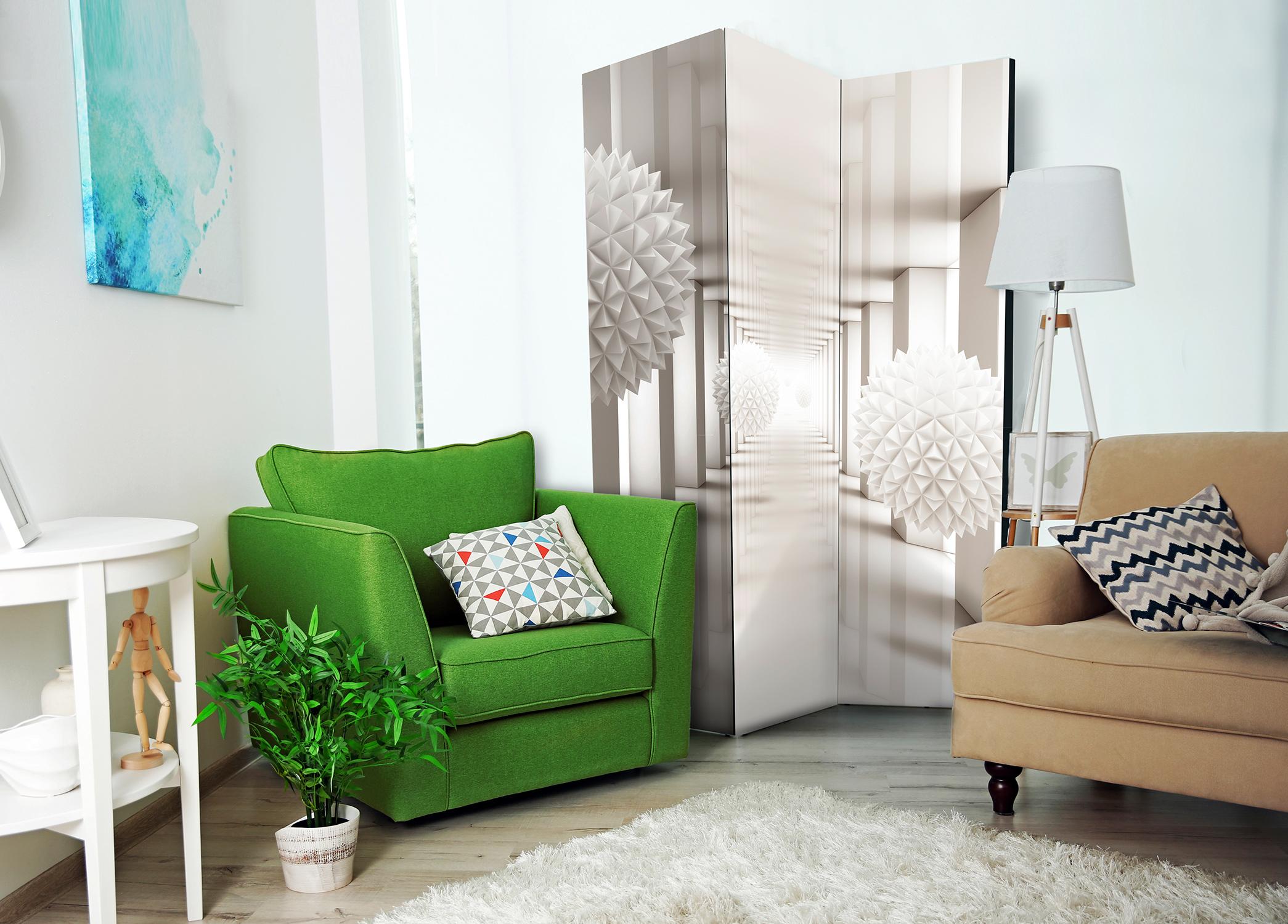 Skærmvæg Porten til Fremtiden - 3-panels 3D rumdeler - 135 x 172 cm - Dobbeltsiddet