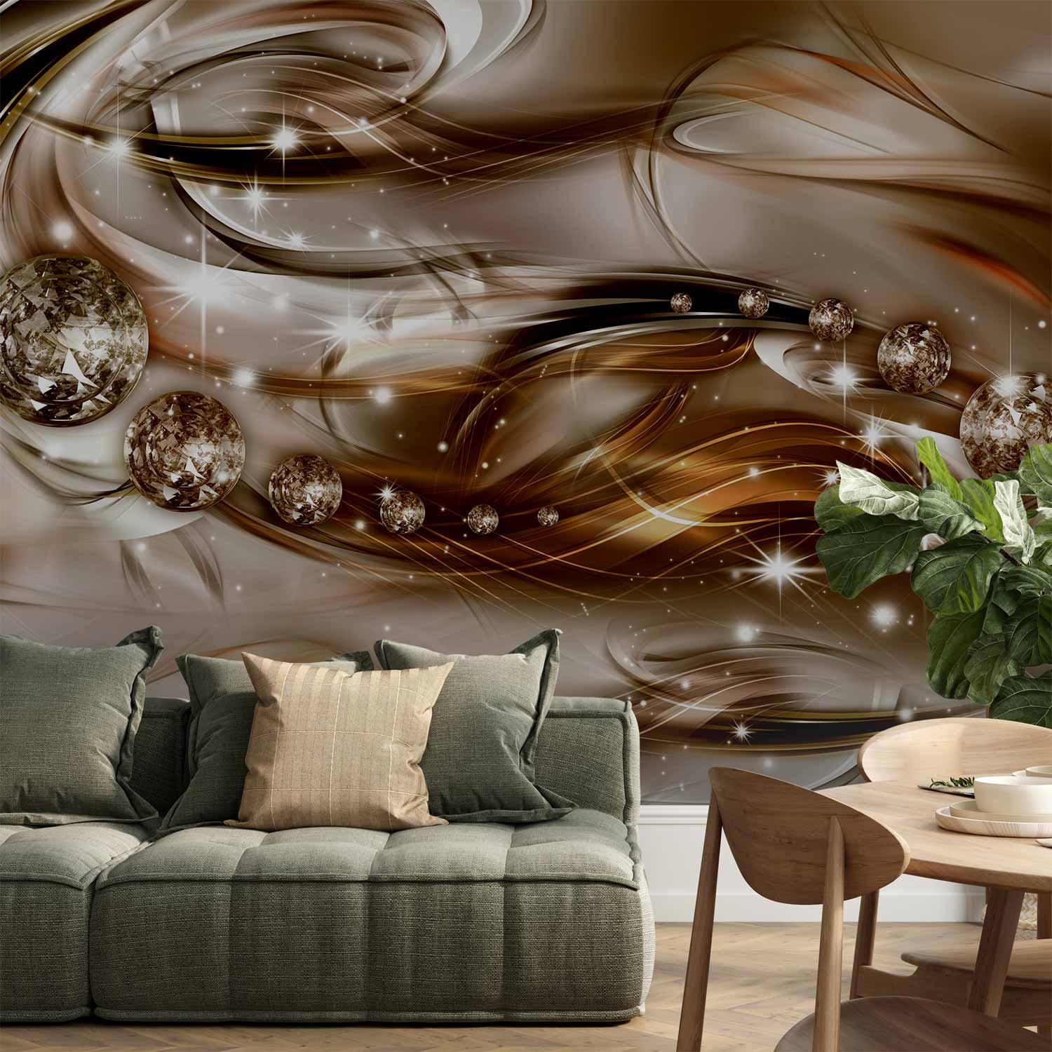 Fototapet Chokolade Tidevand - abstrakt vægdekoration med bølger og diamantmotiver - 400 x 280 cm - Standard