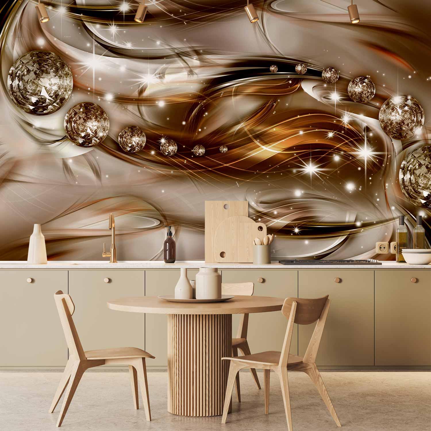 Fototapet Chokolade Tidevand - abstrakt vægdekoration med bølger og diamantmotiver - 400 x 280 cm - Vandtæt