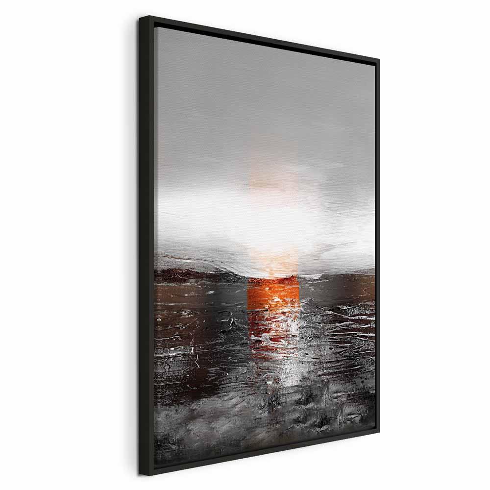 Abstrakt lærredsbillede - Reflection of Colors (1 del) med solnedgang i malet baggrund - 40 x 60 cm - I en sort træramme
