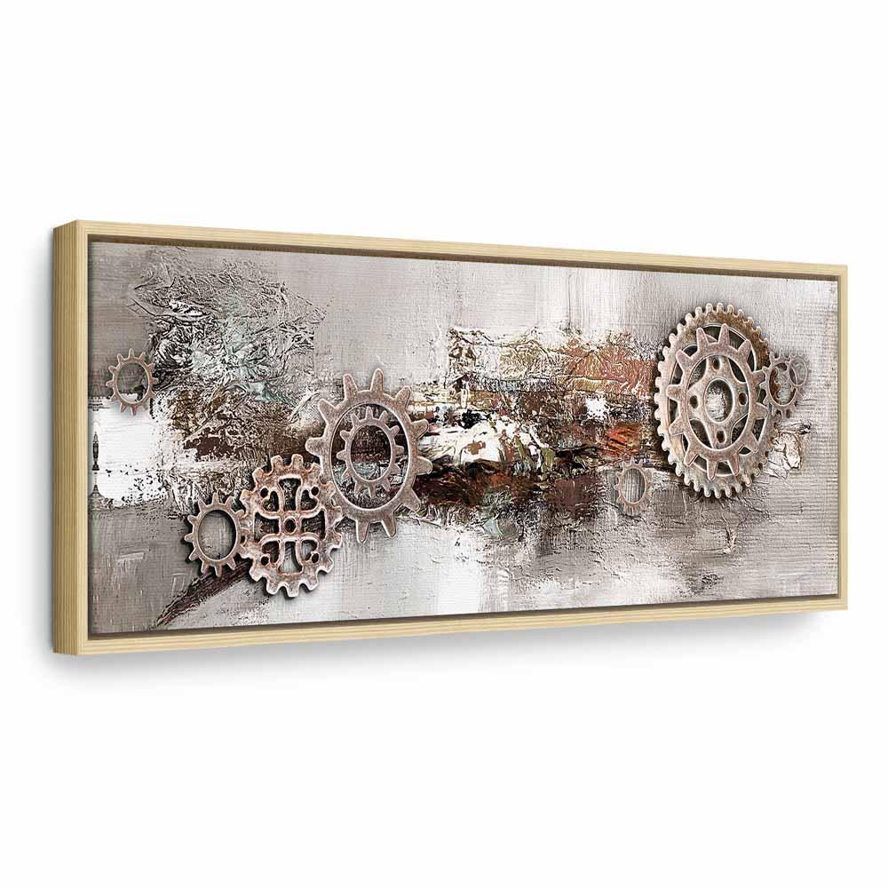 Lærredsbillede Steel Cranks smalt abstrakt vægbillede - 150 x 50 cm - I en naturlig træramme