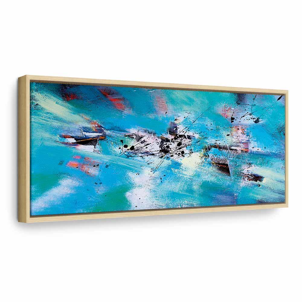Lærredsbillede - Snesjov, smalt abstrakt vægbillede med tryk på kanterne - 90 x 30 cm - I en naturlig træramme
