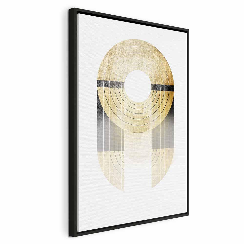 Lærredsbillede Gold Trophy - 1-delt lodret abstrakt vægbillede med geometrisk motiv - 60 x 90 cm - I en sort træramme