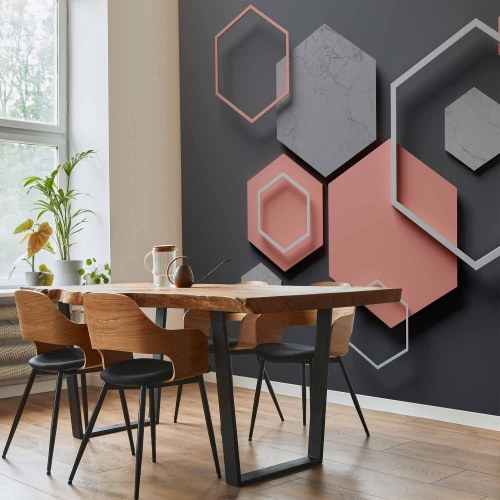 Fototapet Hexagon Plan - geometrisk abstrakt vægdekoration