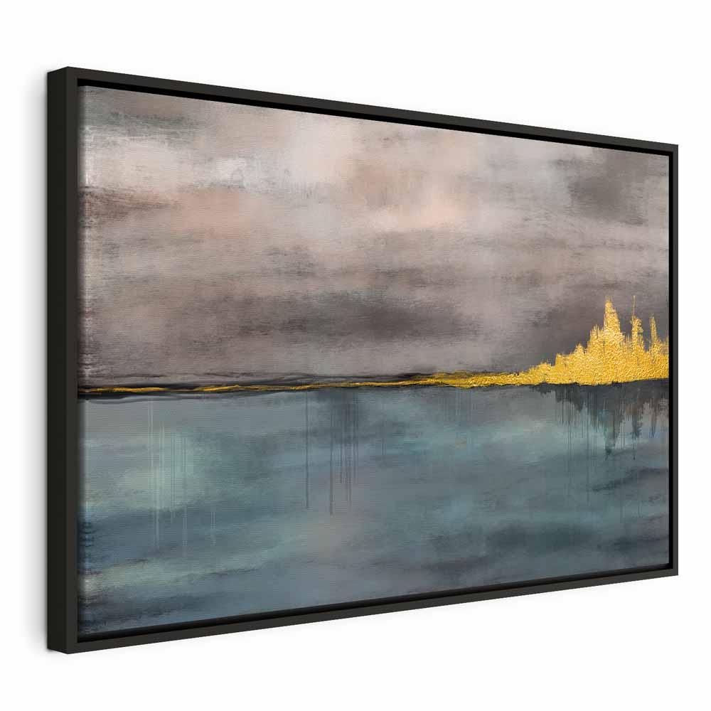 Abstrakt billede på lærred Gyldne By - 90 x 60 cm - I en sort træramme