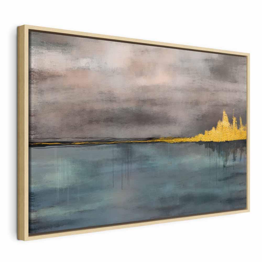 Abstrakt billede på lærred Gyldne By - 90 x 60 cm - I en naturlig træramme