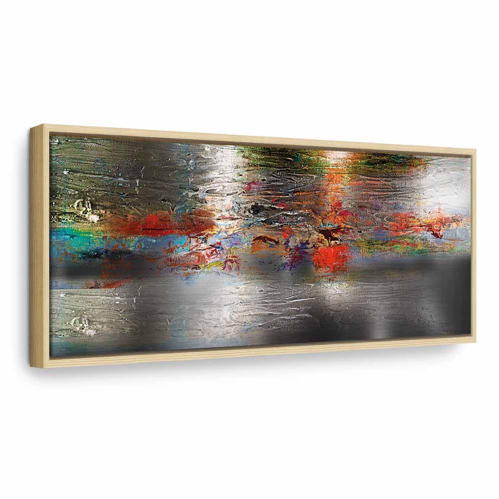 Lærredsbillede Corals 1 del smal - abstrakt vægbillede - 150 x 50 cm - I en naturlig træramme