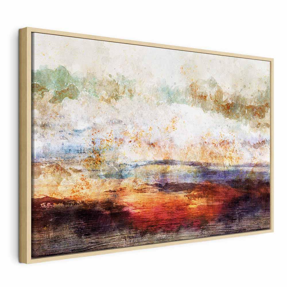 Abstrakt lærredsbillede Gold Rush Wide - vægbillede i 1 del med tryk på kanterne - 120 x 80 cm - I en naturlig træramme