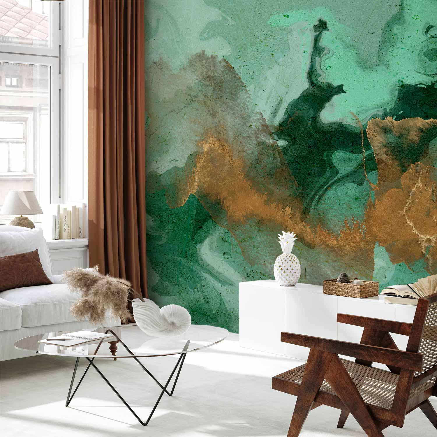 Fototapet Malachite Play - abstrakt vægdekoration - 500 x 350 cm - Premium