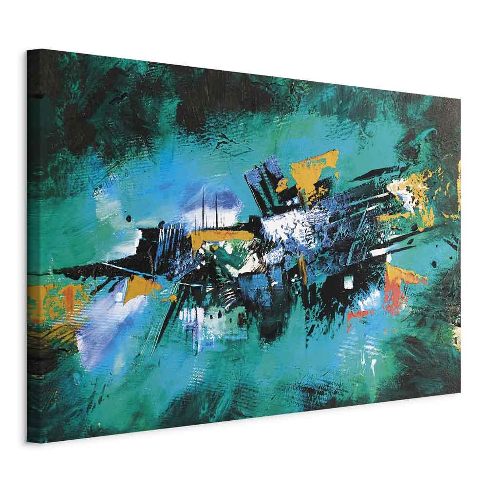 Billede på lærred Exotic Dance - abstrakt vægdekoration i turkis - 90 x 60 cm - På italiensk lærred