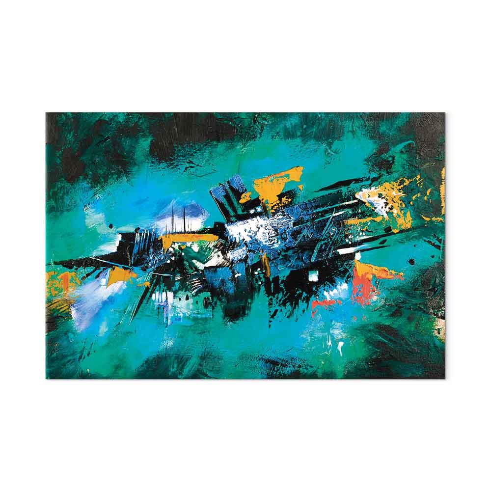 Billede på lærred Exotic Dance - abstrakt vægdekoration i turkis - 90 x 60 cm - Akustisk
