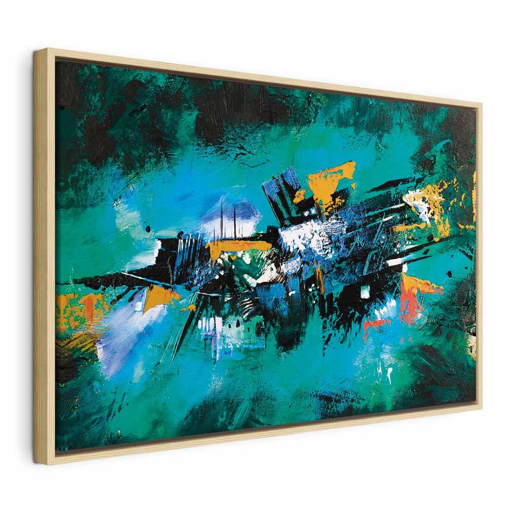 Billede på lærred Exotic Dance - abstrakt vægdekoration i turkis - 60 x 40 cm - I en naturlig træramme