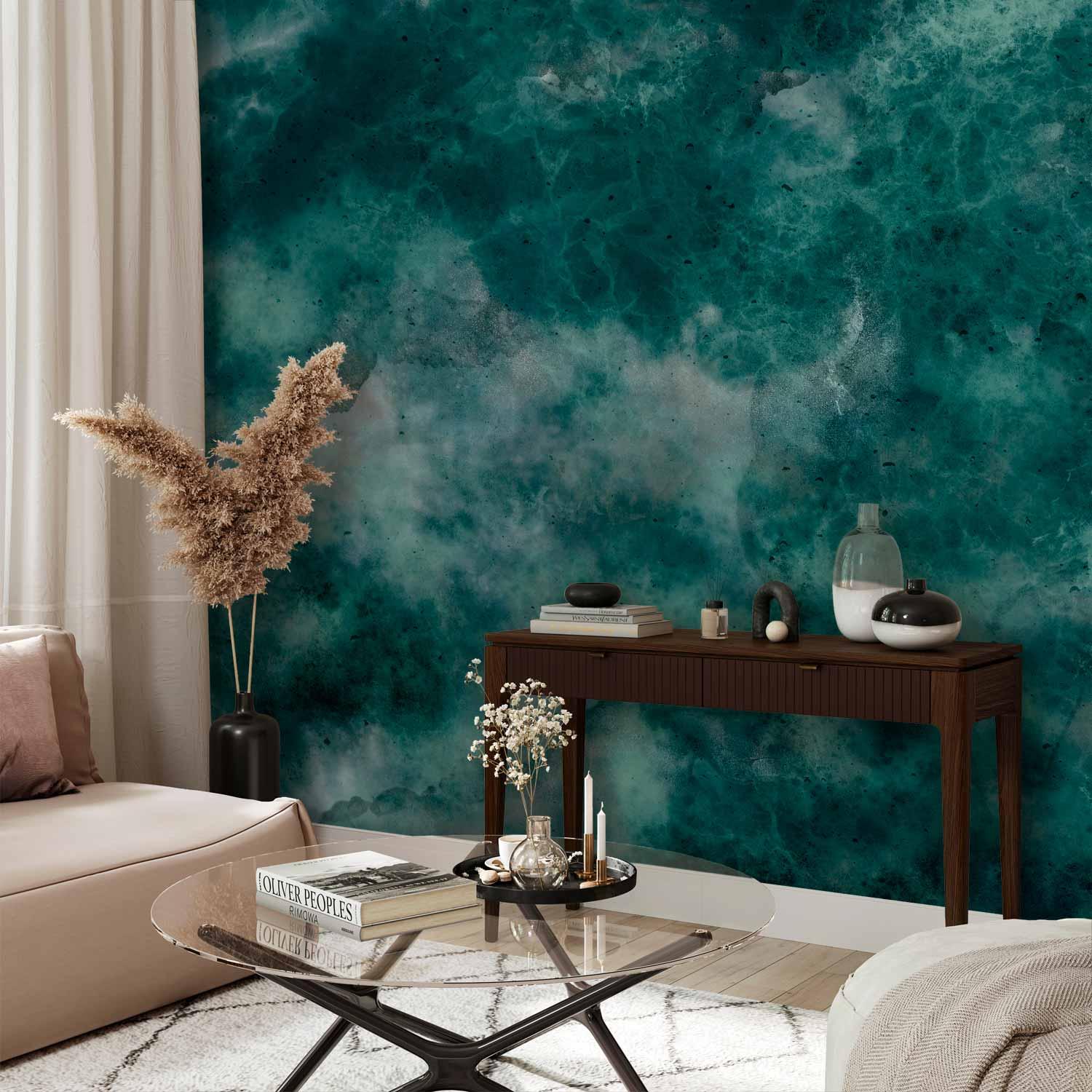 Fototapet Malachite Respite - modernistisk abstrakt baggrund med struktur - 500 x 350 cm - Premium