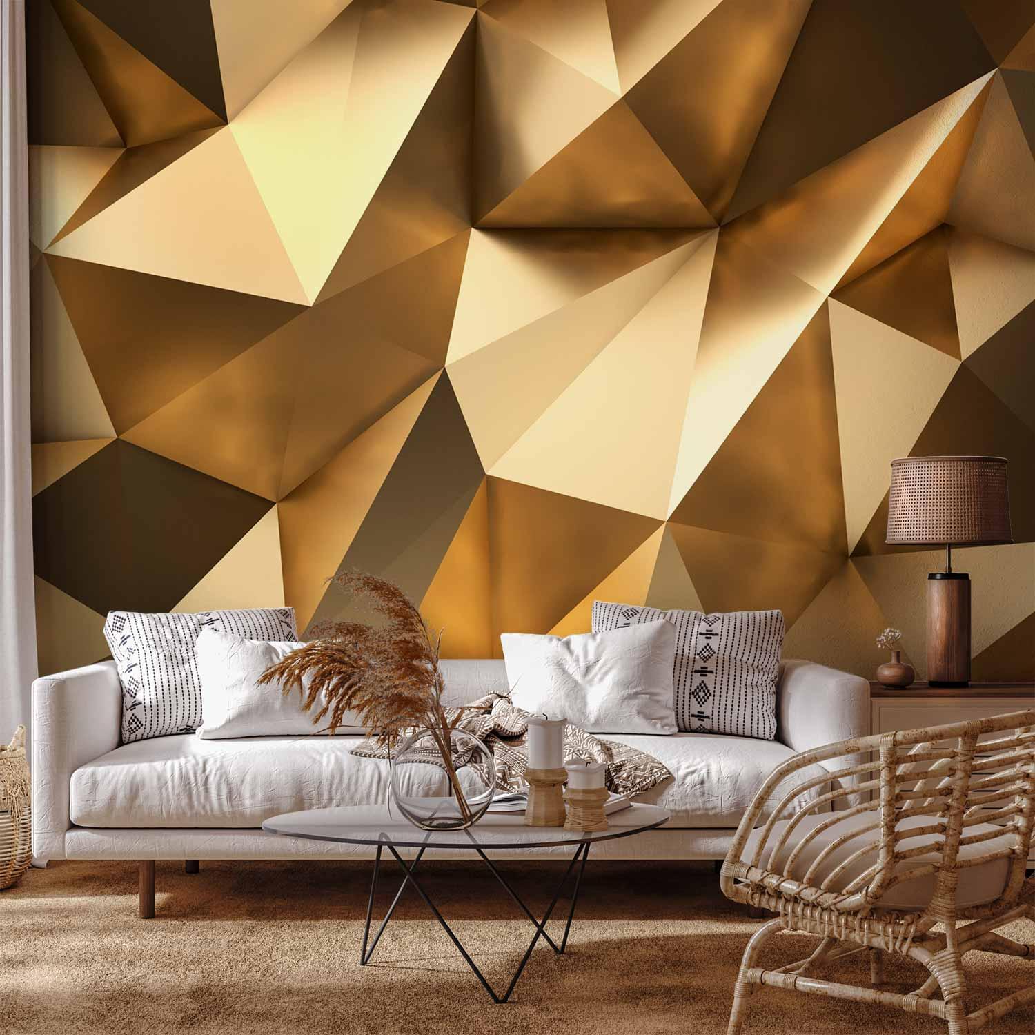 Fototapet Gylden kuppel - 3D vægtapet med geometrisk abstrakt motiv i gyldne nuancer - 400 x 280 cm - Standard